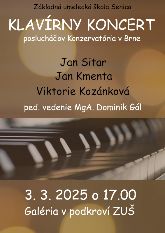 Klavírny koncert poslucháčov Konzervatória v Brne - Jan Sitar, Jan Kmenta, Viktorie Kozánková